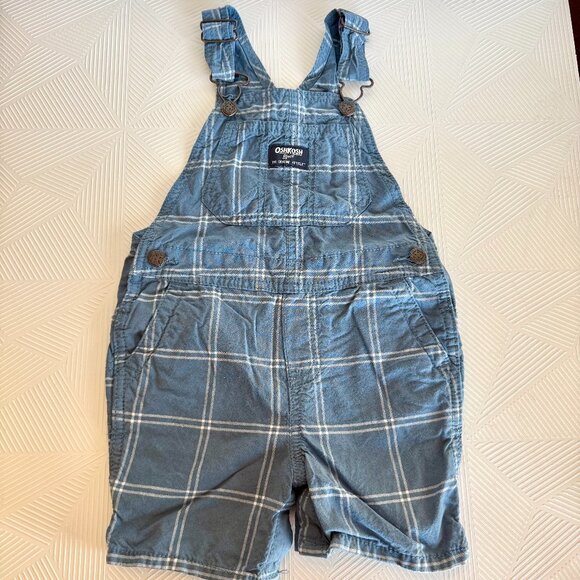 OshKosh B’gosh Blue Plaid Short Overalls 24M - Picture 2 of 10